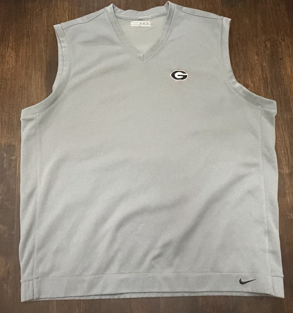 Georgia Bulldogs Sweater Vest Mens Large Gray Nike Golf Pullover Logo FITDRY